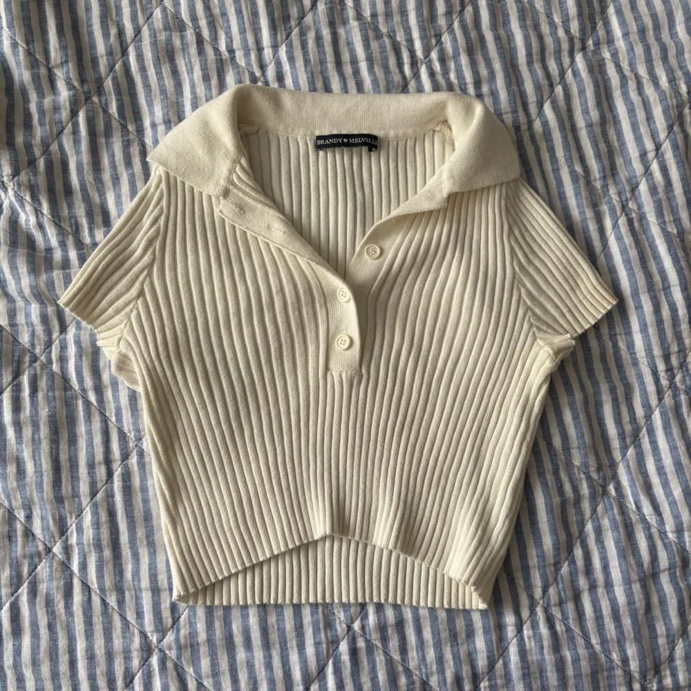 Cream Ribbed Cropped Polo
